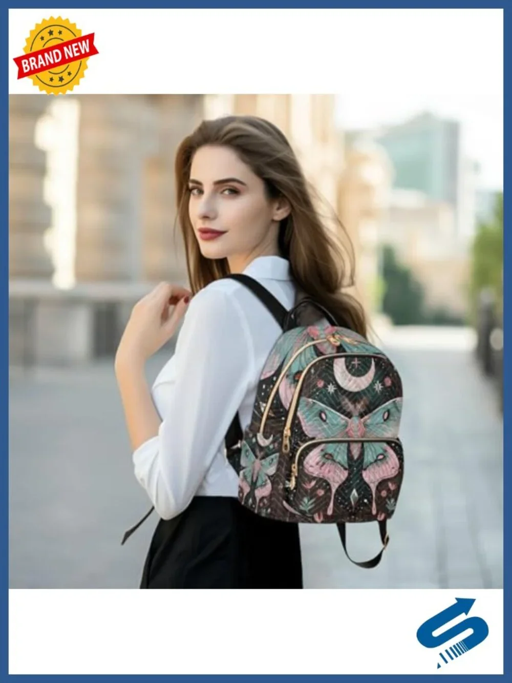 Moth Butterfly Moon Star Quilted Nylon Backpack Purse Lightweight Travel Daypack